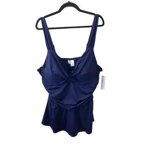 Anne Cole NEW 24W Navy Blue Ruched Underwire Swimdress Womens Skirted Swimsuit